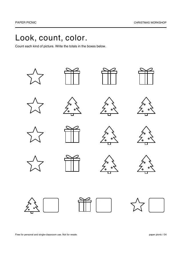 Christmas Workshop: Look, count, color