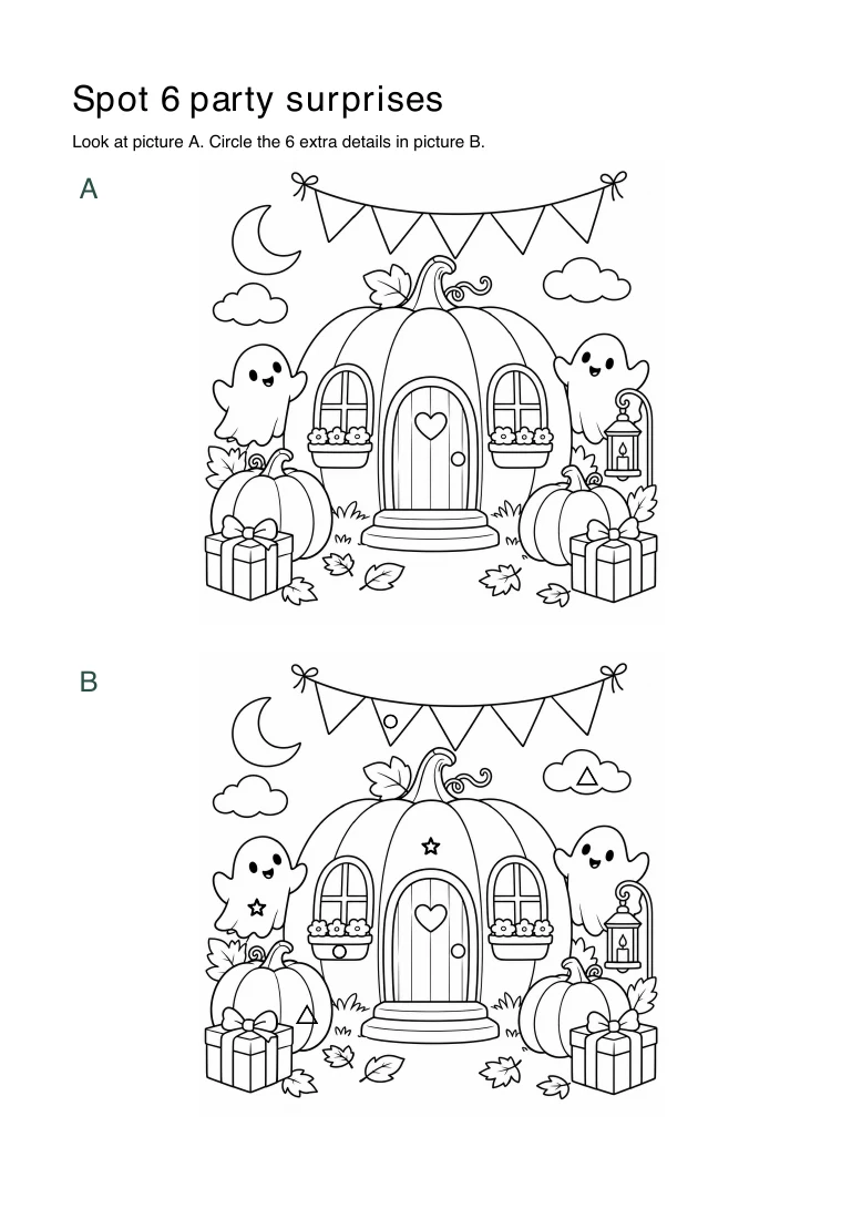 Pumpkin Playday Spot 6 differences printable